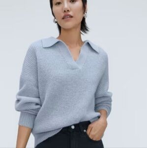 Everlane The Alpaca Waffle-Stitch Polo collar wool blend sweater blue size XL